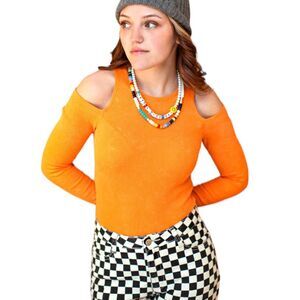 New! Daydreamer Women's Rebel Girl Cold Shoulder Crop Top Orange Size Large NWT